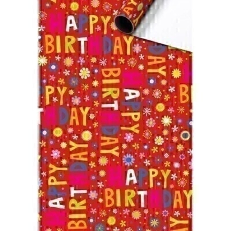 Luxury colourful Happy Birthday design wrapping paper for any occasion. This red roll of gift wrap is by Swiss designer Stewo. Quality bright white coated wrapping paper 80gsm. Approx size of roll 70cm x 2metres.